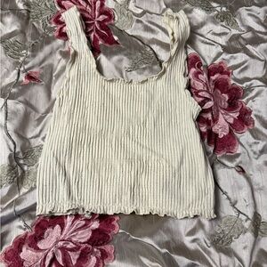 BKE Cream Ribbed Tank Top